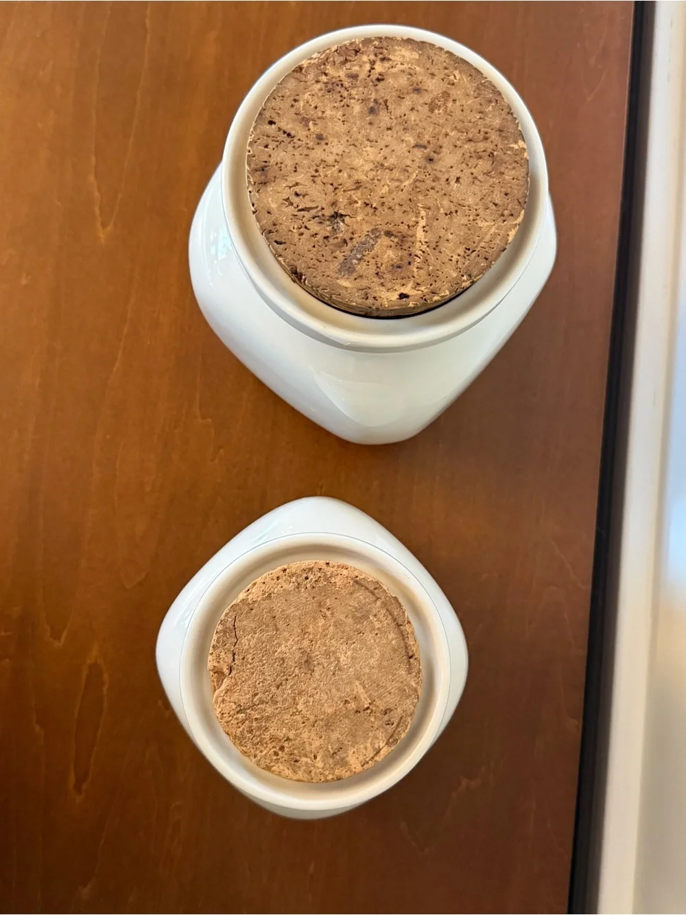 Fitz and Floyd White Ceramic Canister Set with Cork Lids